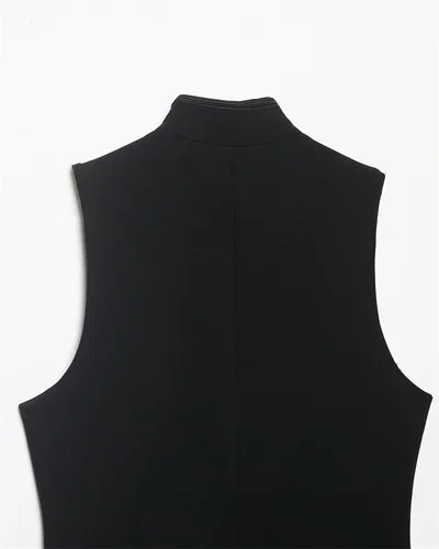 Vista 6 de CORIRESHA Sleeveless Vest Double Breasted Metal Button Slim Waistcoat Black