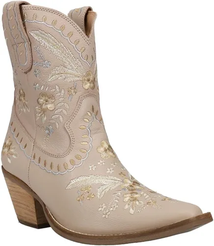 Vista 2 de Dingo - Botas con bordados florales de prímula para mujer, de punta triangular, tacón bajo de 1-2 pulgadas, color negro