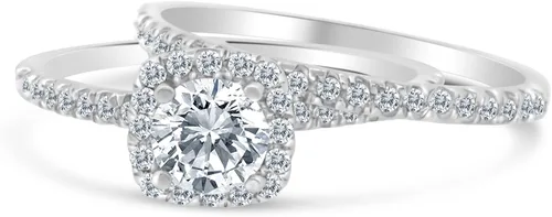 Vista 3 de Anillo de compromiso con halo de diamantes de 100 quilates en oro blanco de 10 k H-I I2