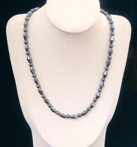 Vista 2 de Collar de terapia magnética de hematita, piedra curativa natural, joyería unisex