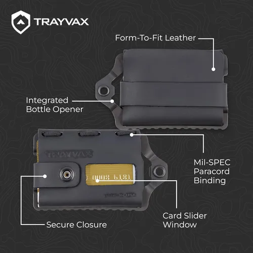 Vista 6 de Trayvax Element Wallet, RFID bolsillo frontal para tarjetas de crédito con clip para dinero, cartera minimalista de cuero delgado de metal