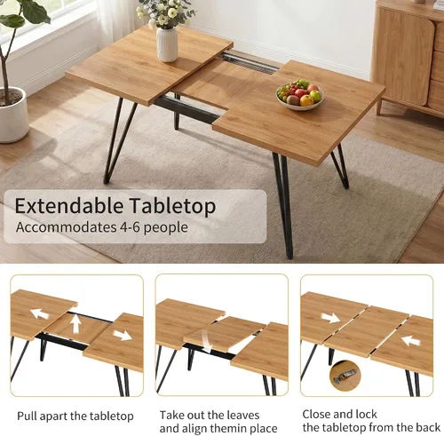Vista 3 de HIPIHOM Mesa de comedor extensible para 4-6, de 55 a 71 pulgadas para espacios pequeños Mesa de roble