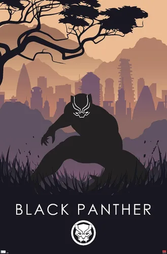 Vista 9 de Trends International Marvel Heroic Silhouette - Póster de pared de Black Panther, 14.725 x 22.375 pulgadas, versión enmarcada de madera de granero
