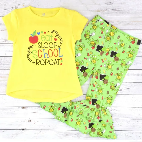 Vista 5 de Unique Baby Conjunto de pantalones con volantes para el primer día de escuela para niñas