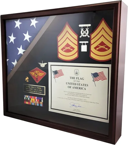 Vista 3 de Caja de sombra de premios militares con vitrina para bandera de 3 x 5 pies