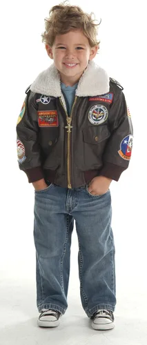 Vista 4 de Up and Away Chaqueta bomber A-2 de peso medio para niños en marrón con nueve parches, Marrón