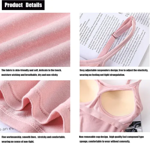 Vista 4 de Camisolas ajustables para mujer con brasier integrado, camiseta sin mangas de algodón elástico, tirantes delgados, cuello redondo