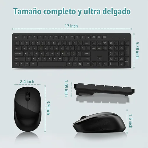 Vista 6 de LeadsaiL Combo de teclado y mouse inalámbricos, teclado ergonómico de tamaño completo para computadora, teclado inalámbrico de 2.4GHz, mouse