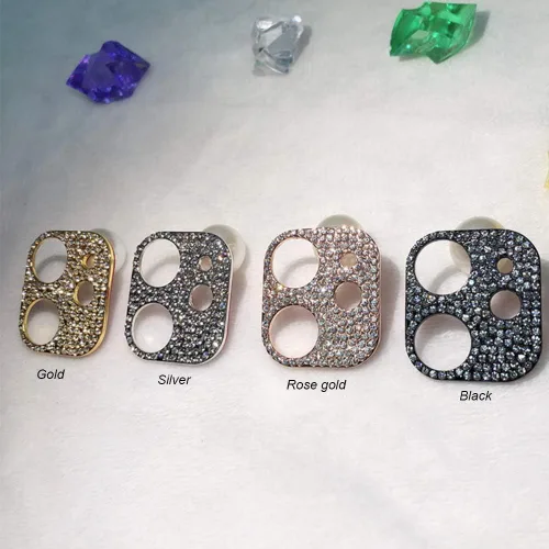 Vista 4 de [Paquete de 2] Protector de lente de cámara de cristal brillante para iPhone 11/iPhone 12 mini, cubierta de cámara trasera de diamante con purpurina