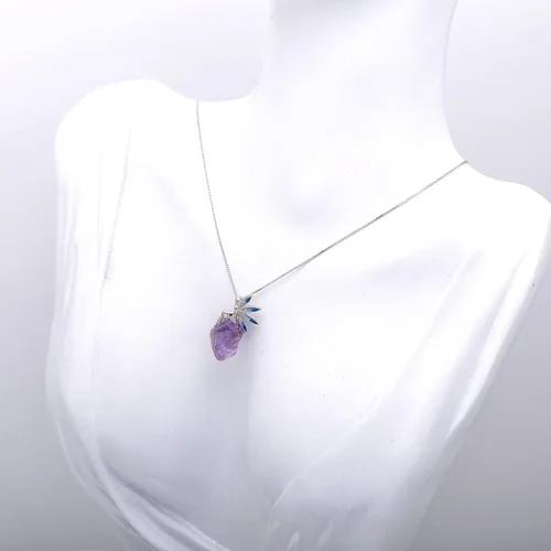 Vista 5 de Paialco Collar de plata de ley 925 con piedra áspera de piedra de amatista para mujer
