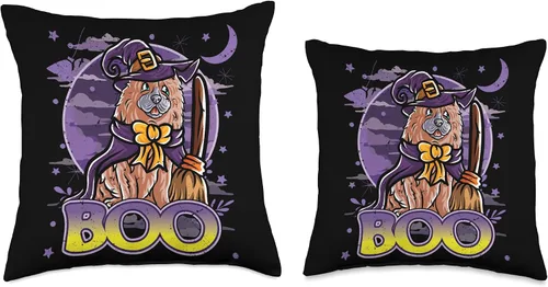 Vista 3 de BCC Chow Chow Shirts & Asian Dog Lover Gifts Chow Happy Halloween Costume Witch Throw Pillow, 16x16, Multicolor