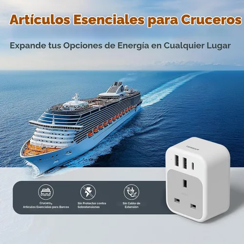 Vista 8 de TESSAN - Adaptador de viaje de Reino Unido a EE. UU. con salida de CA 3 USB (1 USB C)