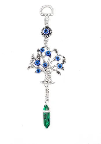Vista 9 de LUCKBOOSTIUM Amuleto plateado con árbol de la vida con ojo malvado azul y piedra preciosa de cristal, dije para crecimiento, fuerza, protección