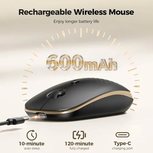 Vista 3 de TECKNET Wireless Mouse,Rechargeable Slim Portable Silent Computer Mouse with 2.4GHz USB Receiver,Quiet & Lightweight Long Battery Life Optical Mice
