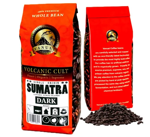 Vista 12 de VANUAT tostado oscuro Culto volcánico orgánico supremo y artesanal grano entero para café por goteo, café frío, café expreso, prensa francesa, café