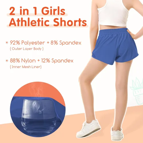 Vista 2 de Pantalones cortos deportivos para niñas, de secado rápido, con bolsillo con cremallera, para adolescentes y niños, pantalones cortos deportivos