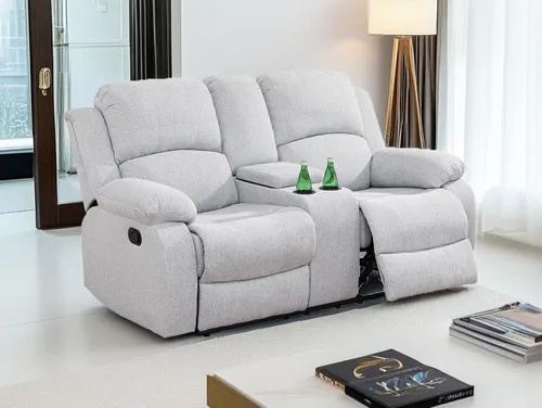Vista 35 de Sofá reclinable manual moderno, sofá reclinable de cuero de 3 plazas, sofá reclinable de sala de estar, sofá con portavasos y mesa abatible