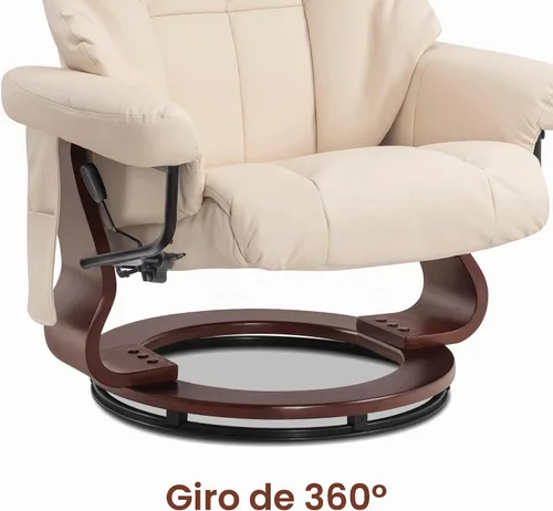 Vista 6 de MCombo Sillón reclinable manual giratorio con otomano, silla reclinable con masaje de vibración para espacios pequeños, sala de estar, oficina, piel