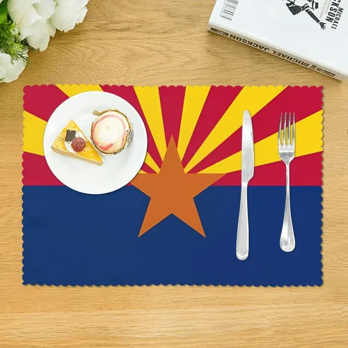 Vista 3 de Rectangular Placemats Set of 4, Heat Resistant Arizona Flag Printed Kitchen Dining Table Mats
