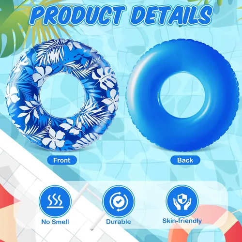Vista 3 de Anillos de natación jumbo de 47.24 pulgadas para piscina inflable, tubo de flotación con hojas tropicales, anillo inflable para piscina para niños