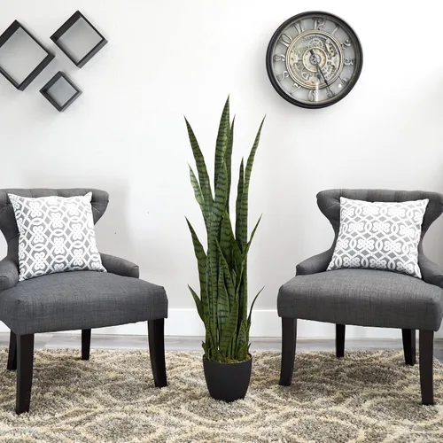 Vista 5 de Nearly Natural Sansevieria - Planta artificial de serpiente de 48 pulgadas, decoración de interior y oficina con maceta para sala de estar