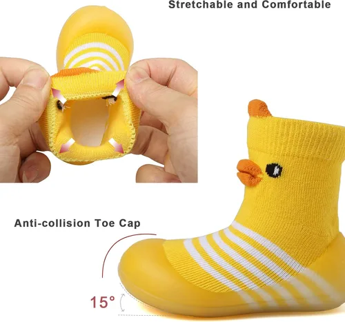 Vista 4 de Zapatos de calcetín para bebé, suela de goma suave, antideslizante, para interiores, para bebés, niños y niñas, zapatos de entrenamiento
