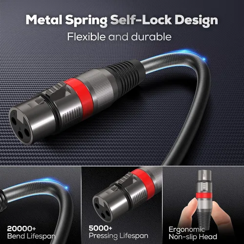 Vista 7 de Cables XLR 25FT/8M 2 paquetes, Cable de Micrófono Balanceado Premium de Servicio Pesado con Conector de Cordón de Micrófono XLR Macho a Hembra de 3