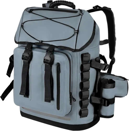 Vista 10 de MORXPLOR Mochila impermeable, mochila de senderismo resistente, cierre superior enrollable de 35L/55L con tapa, bolsa seca flotante acolchada Negro