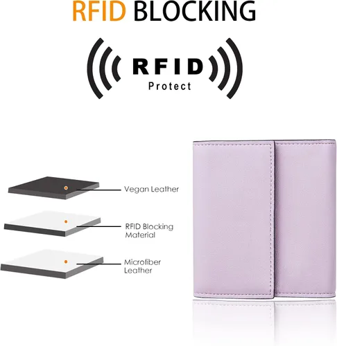 Vista 3 de Travelambo Cartera pequeña y compacta con bloqueo RFID tarjetero de triple pliegue para mujer Cartera RFID