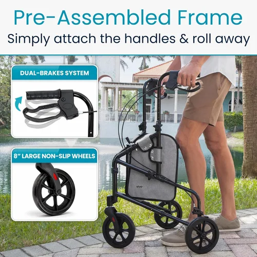 Vista 5 de Vive Mobility Andador de 3 ruedas - Andador de tres ruedas para personas mayores - Ligero, plegable, estrecho, resistente - para hombres y mujeres