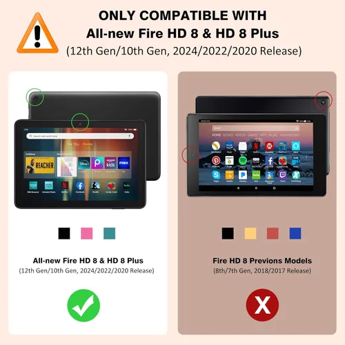 Vista 2 de MoKo Funda para tablet Amazon Kindle Fire HD 8 y 8 Plus (12ª generación/10ª generación, versión 2024/2022/2020) de 8 pulgadas, cubierta de soporte