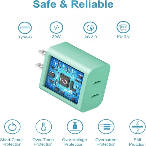 Vista 6 de Cargador de carga rápida para iPhone 17, cargador de pared USB C de doble puerto de 40 W, bloque de carga rápida con cable de carga USB C a C de 6