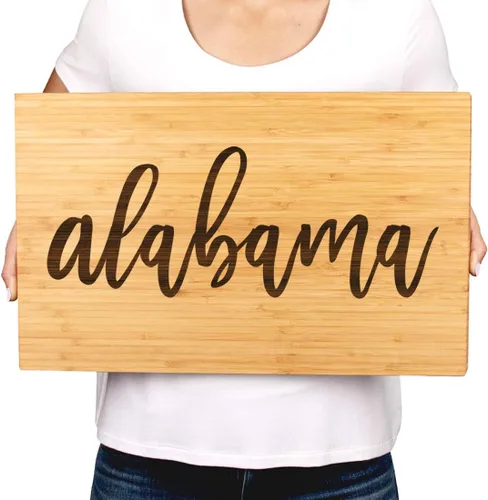 Vista 3 de Andaz Press Alabama State - Tabla de cortar de madera de bambú, 17.75 x 11 pulgadas, caligrafía, paquete de 1, tabla de cortar grande grabada