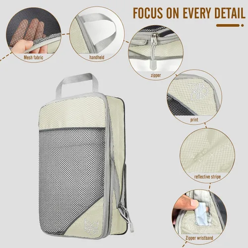 Vista 4 de Juego de 8 cubos de compresión para viajes, organizador de equipaje expandible con bolsa para zapatos y bolsa de lavandería, maleta ligera y mochila