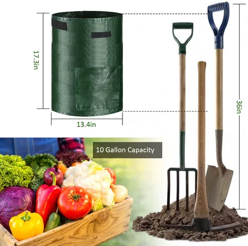 Vista 2 de JJGoo Paquete de 2 bolsas de cultivo de patatas de jardín de 10 galones con solapa y asas de aireación, macetas de tela de aireación, macetas