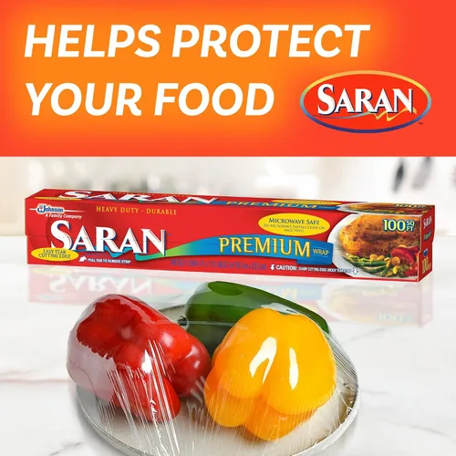 Vista 4 de Saran - Envoltura de plástico premium, almacenamiento de alimentos, fácil dispensación, rollo de 100 pies cuadrados