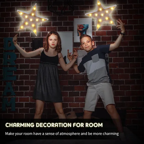 Vista 4 de Tarpop 2 piezas de luz nocturna de plástico con forma de estrella, funciona con pilas, luz LED de marquesina, lámpara de pared para sala de cine