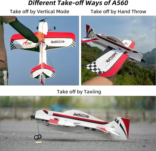 Vista 4 de Radiolink A560 Plug & Play (PNP) Avión 3D Radio Control 580mm de Envergadura con 6 Modos de Vuelo, Controlador de Vuelo Byme-A de 4 Canales