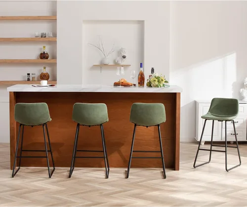 Vista 21 de HeuGah Juego de 2 taburetes de bar de piel sintética, sillas de comedor con patas de metal y respaldo suave, fáciles de montar