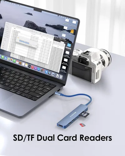 Vista 3 de LENTION 7-in-1 USB C Hub, 4K@60Hz HDMI, 100W PD, Card Reader, USB 3.0 & 2.0 Azul