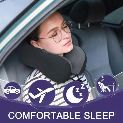 Vista 2 de napfun Almohada cervical para viajar, almohada cervical de viaje mejorada para avión, almohada de viaje de espuma viscoelástica 100% pura