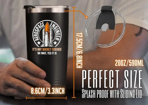 Vista 4 de Onebttl Regalos aeroespaciales para hombres, 20 onzas, regalos espaciales, vaso de acero inoxidable con tapa, taza de café de viaje con aislamiento