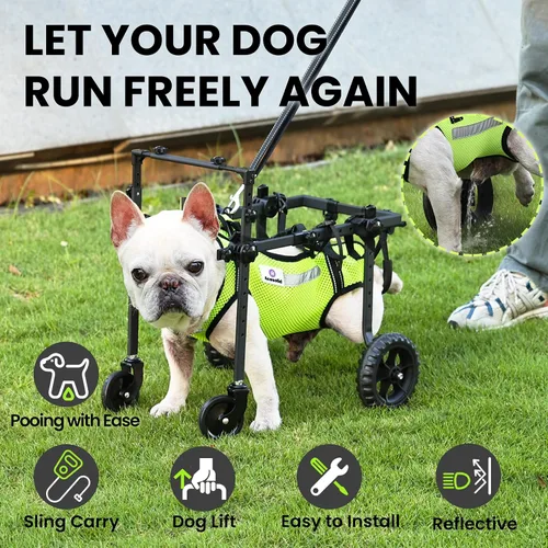 Vista 5 de Silla de ruedas para perros para patas traseras, para perros de todas las razas - incluye chaleco de alta visibilidad, correa y cabestrillo