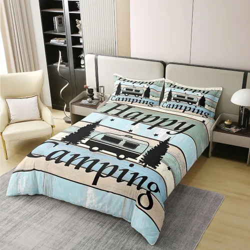 Vista 2 de Camper - Ropa de cama de campamento con cremallera de tamaño individual para niños, estilo rústico, estilo granja, 100% algodón, accesorios