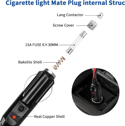 Vista 2 de Enchufe de encendedor de cigarrillos SAE a 10 pies/3M con cable de interruptor, enchufe macho a SAE 14 AWG 12 V, adaptador de liberación rápida
