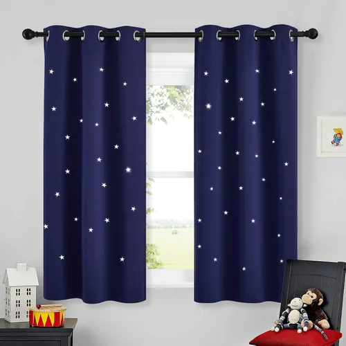 Vista 49 de NICETOWN - Cortinas de oscurecimiento de habitación con estrellas en rosa bebé, de 45 pulgadas de largo para dormitorio de niñas, cortinas