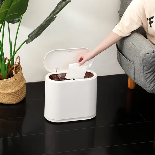 Vista 2 de KLGO Cubo de basura de plástico delgado de 2.4 galones, contenedor de basura rectangular de doble barril de 10 litros para baño, dormitorio, cocina