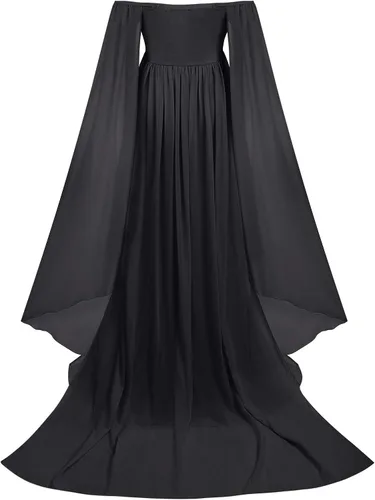 Vista 5 de Vestido de maternidad elegante con hombros descubiertos para mujer vestido de maternidad ajustado de gasa manga acampanada vestido de fotografía