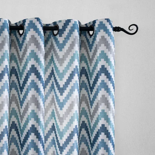 Vista 2 de Melodieux - Cortinas con ojales para ventana estilo Chevron para sala de estar, 52 x 96 pulgadas, color azul (1 panel)