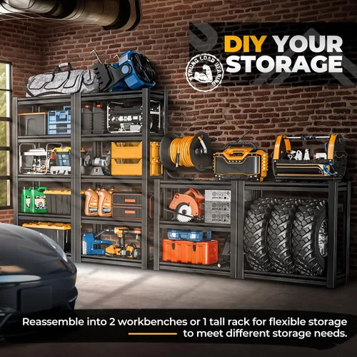 Vista 3 de Auto Dynasty Estantes de Almacenamiento de 5 Niveles, 72" de Alto Resistente (Capacidad de 3000 LBS) Estantería de Garaje Ajustable, Unidad